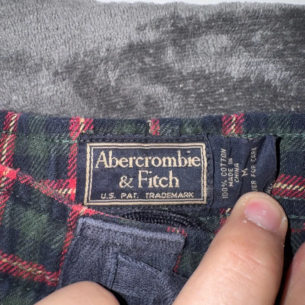 Mens Medium Abercrombie & Fitch Pajama Pants Excellent Plaid Flannel Navy Red